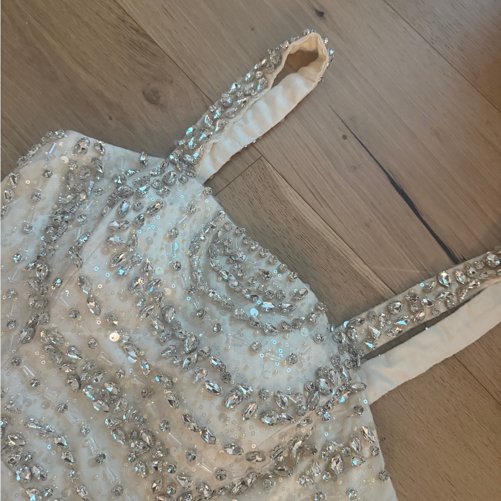 Embellished Ivory Beaded Mini Dress - Picture 5 of 5